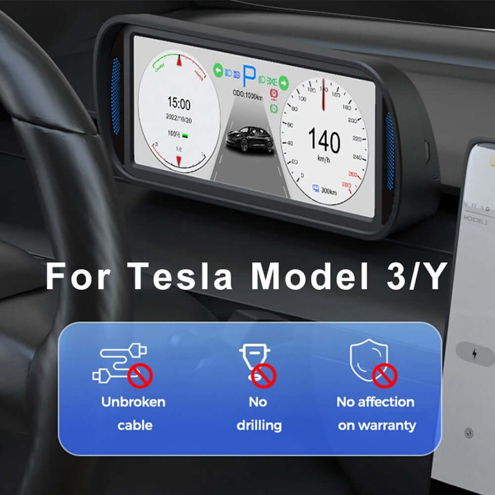 6.8" IPS HD HUD Skærm til Tesla Model 3/Y – Plug & Play Head-Up Display viser vigtig kørselsdata.