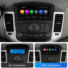Chevrolet Cruze 09-14 - 7" Radio m. Apple CarPlay og Android Auto installation comparison before and after