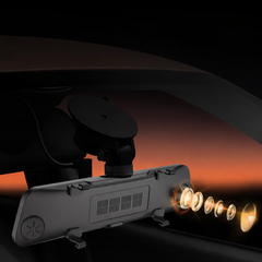 Bakspejl Dashcam med For- og Bakkamera – 10” IPS Touchskærm, Full HD 1080P set bagfra i bil.